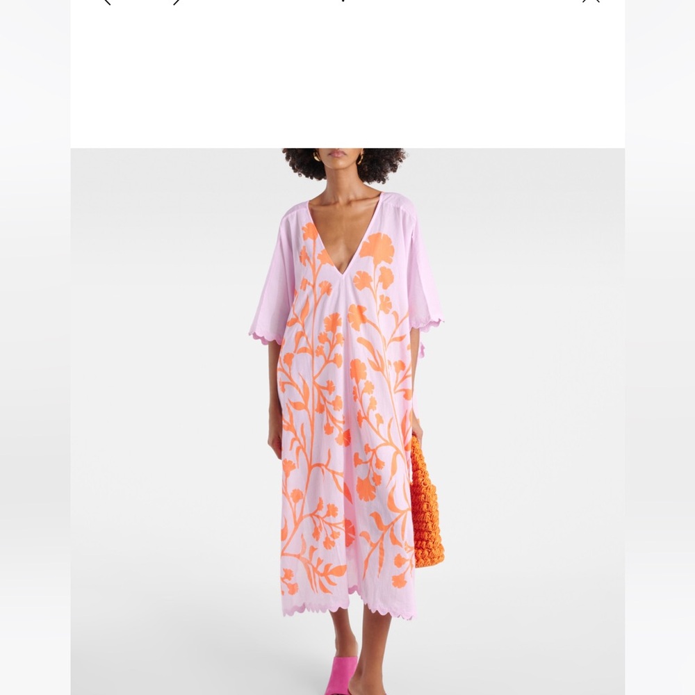 Juliet Dunn Scalloped floral cotton kaftan